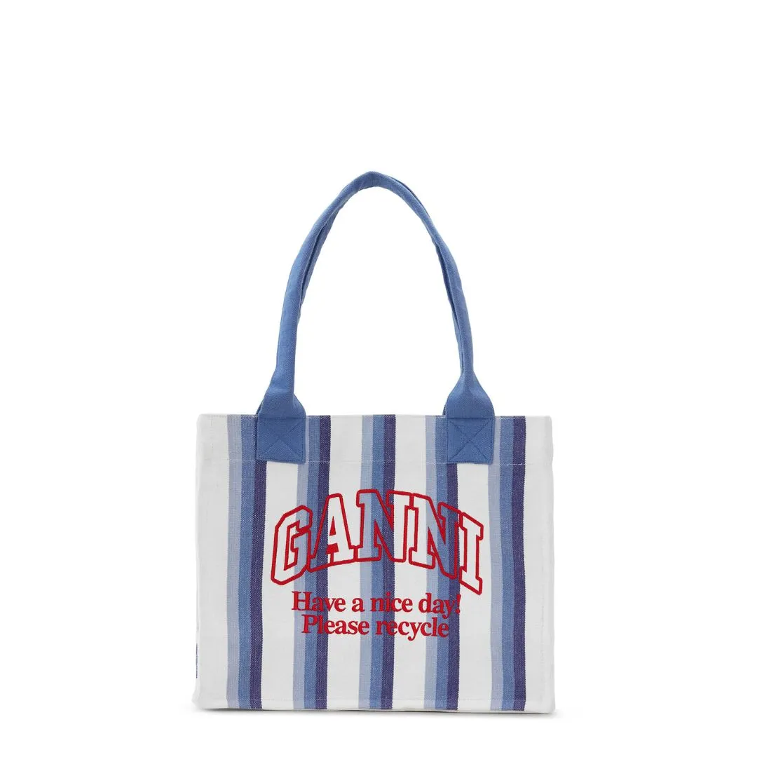 Large Striped Canvas Tote Bag (Dark Blue)