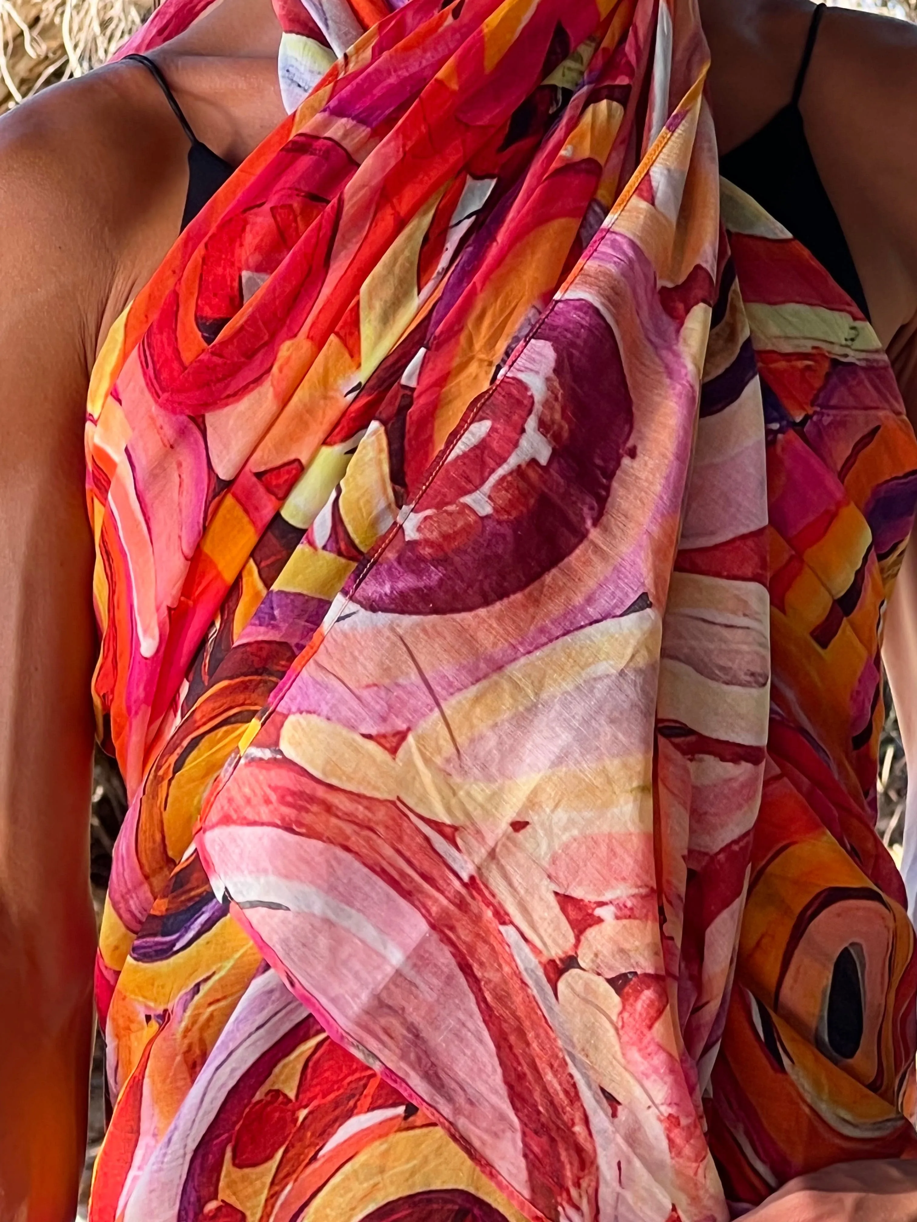 Luxury Beach Sarong Organic Cotton - Pink Orange Zest