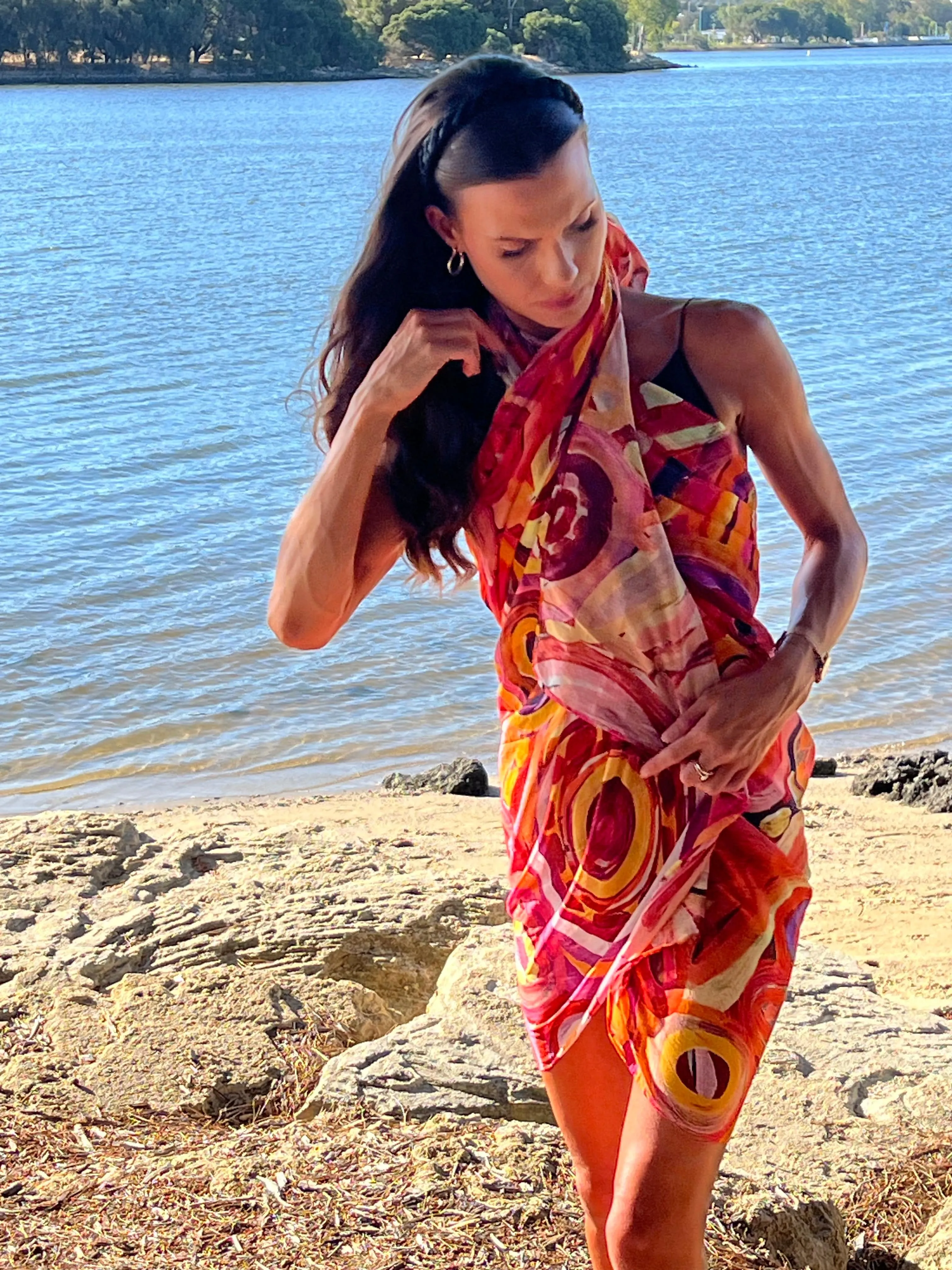 Luxury Beach Sarong Organic Cotton - Pink Orange Zest