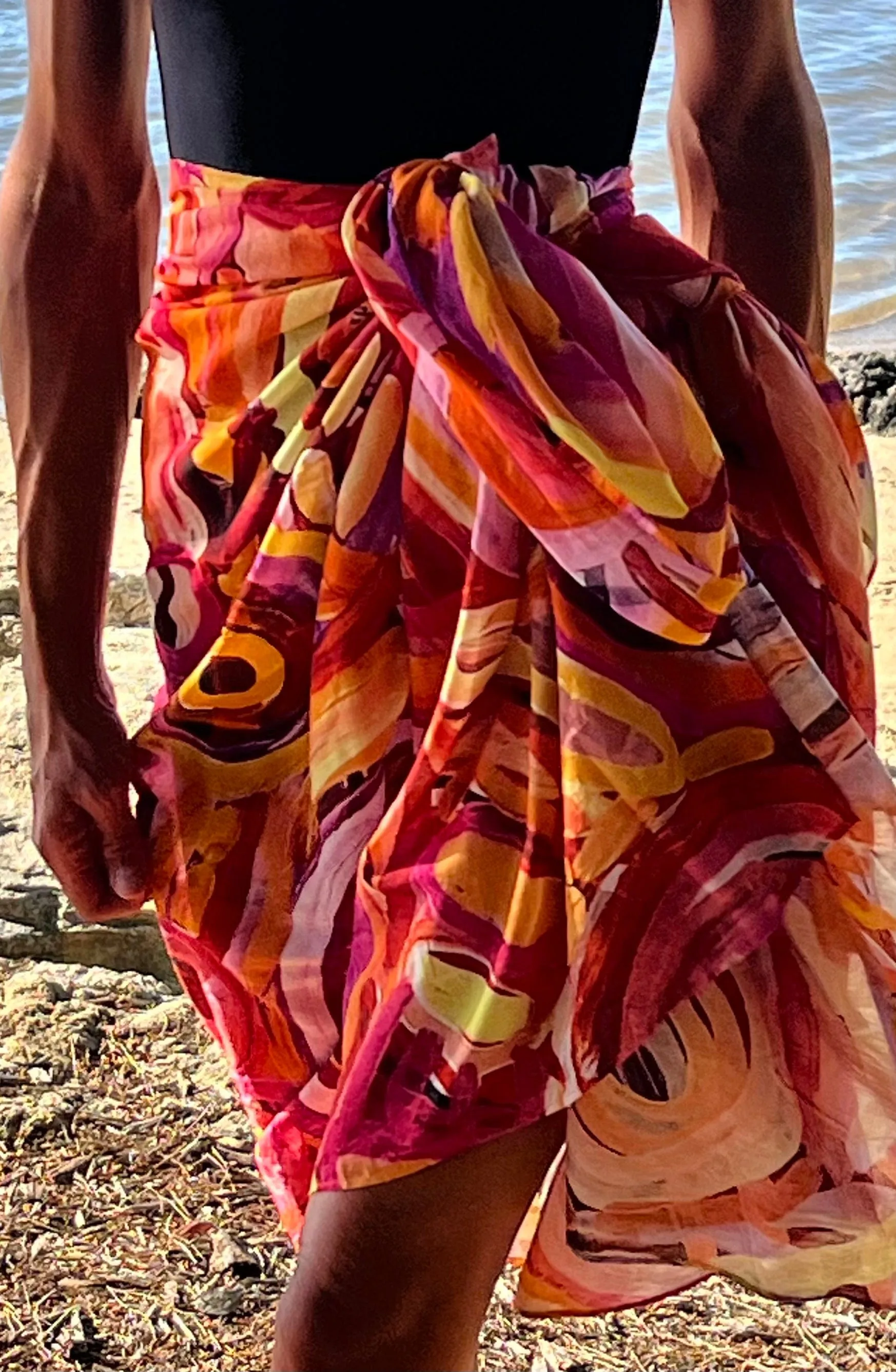 Luxury Beach Sarong Organic Cotton - Pink Orange Zest