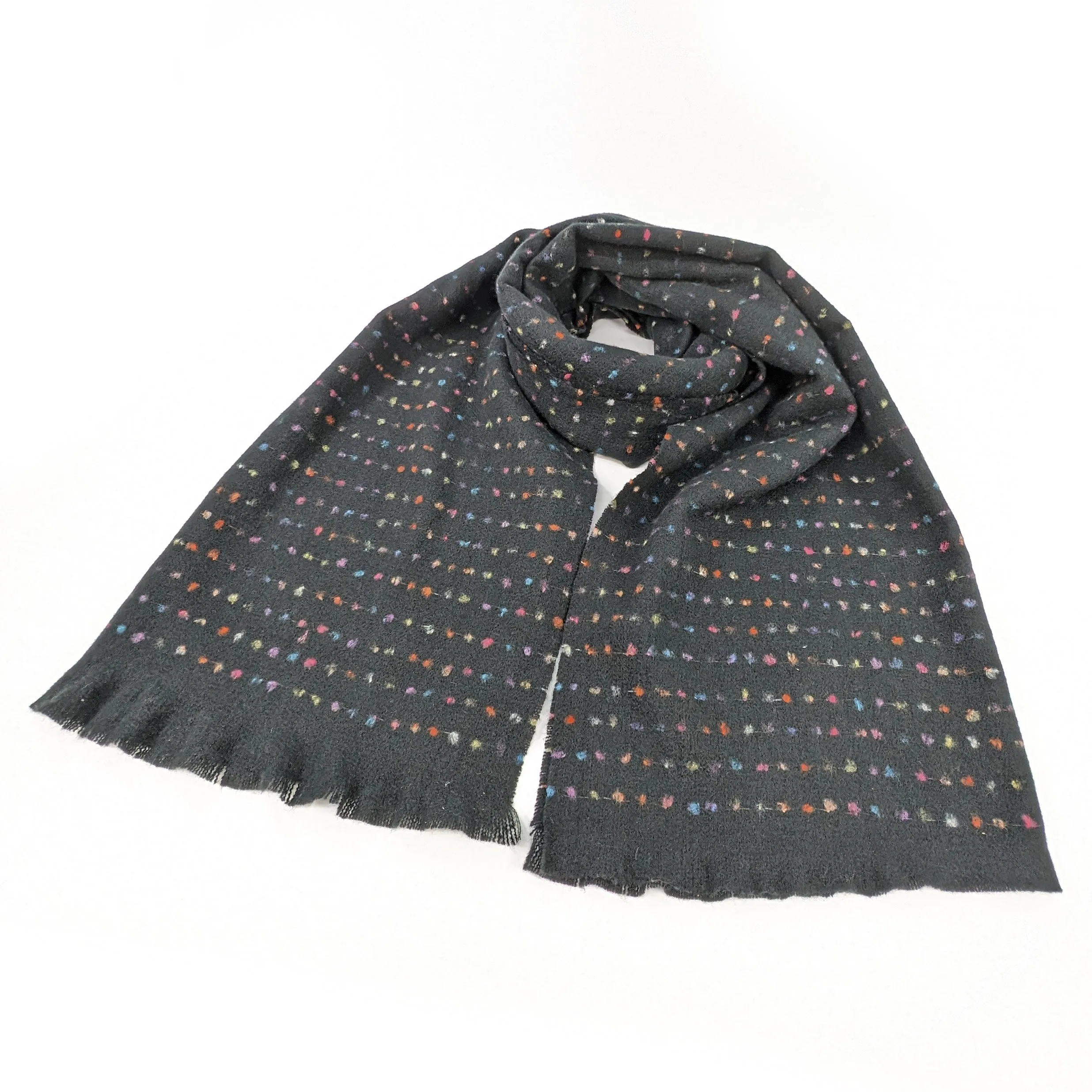 Malina - Spotty Scalloped Edge Scarf (60x180cm) - Black