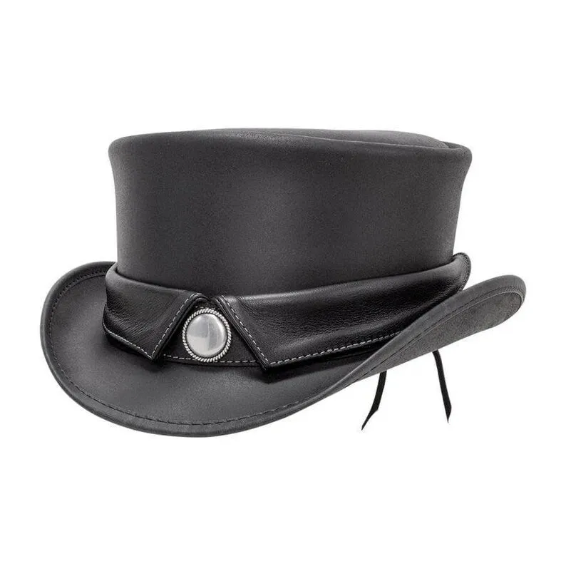 Marlow Collar Style Steampunk Black Leather Top hat Biker Motorcycle Rider Gothic Hat