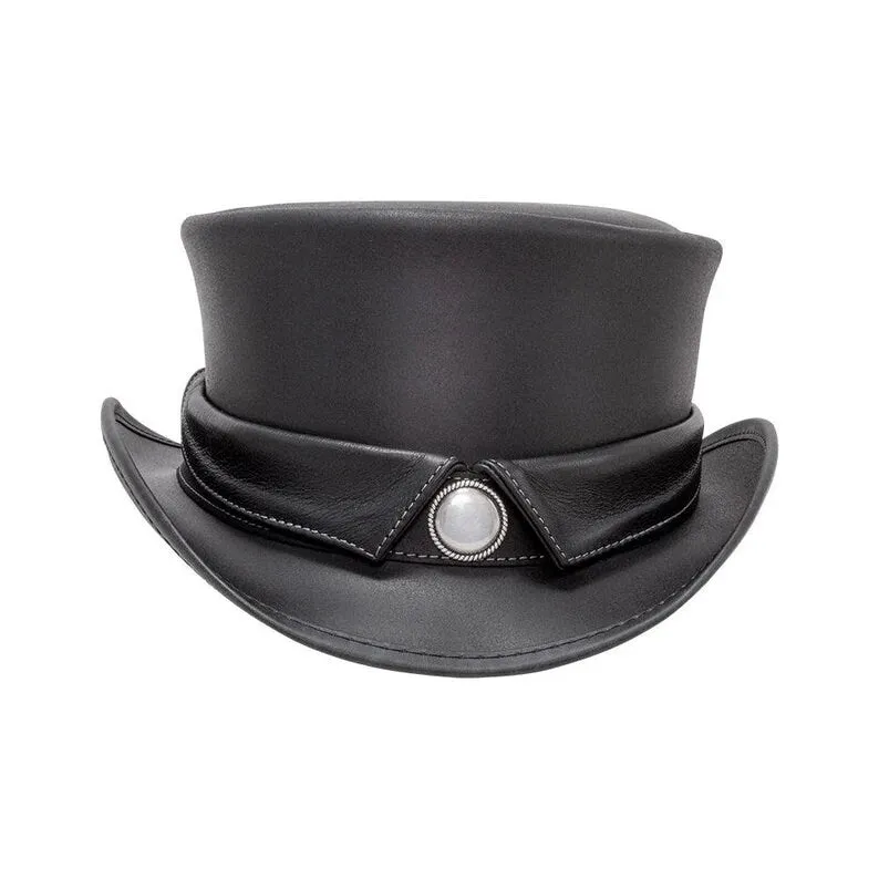 Marlow Collar Style Steampunk Black Leather Top hat Biker Motorcycle Rider Gothic Hat