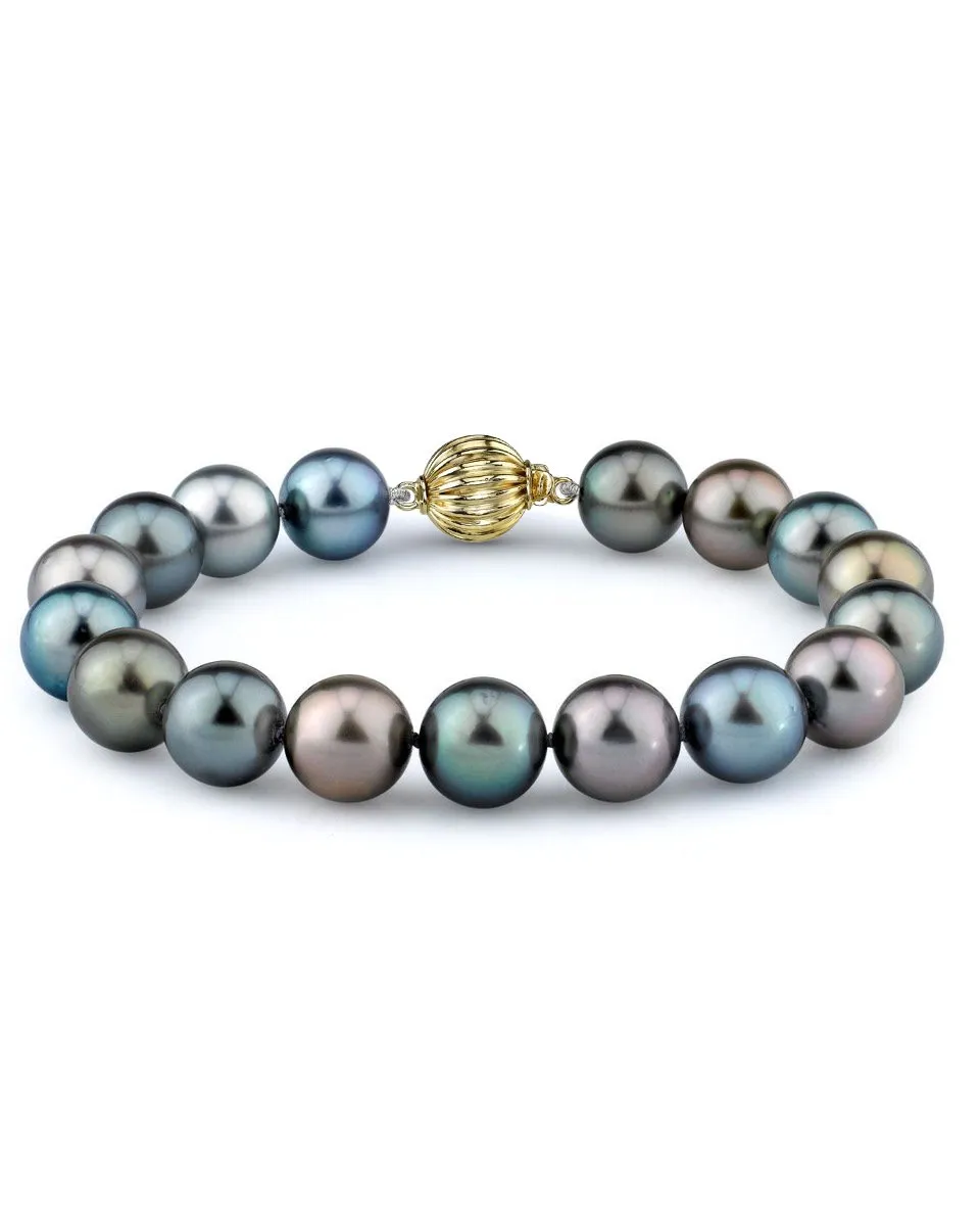 Multi-Color Tahitian True Round Pearl Bracelet, 9.0-10.0mm - AAA Quality