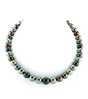 Multi-Color True Round Tahitian Pearl Necklace, 8.0-10.0mm - AAAA Quality