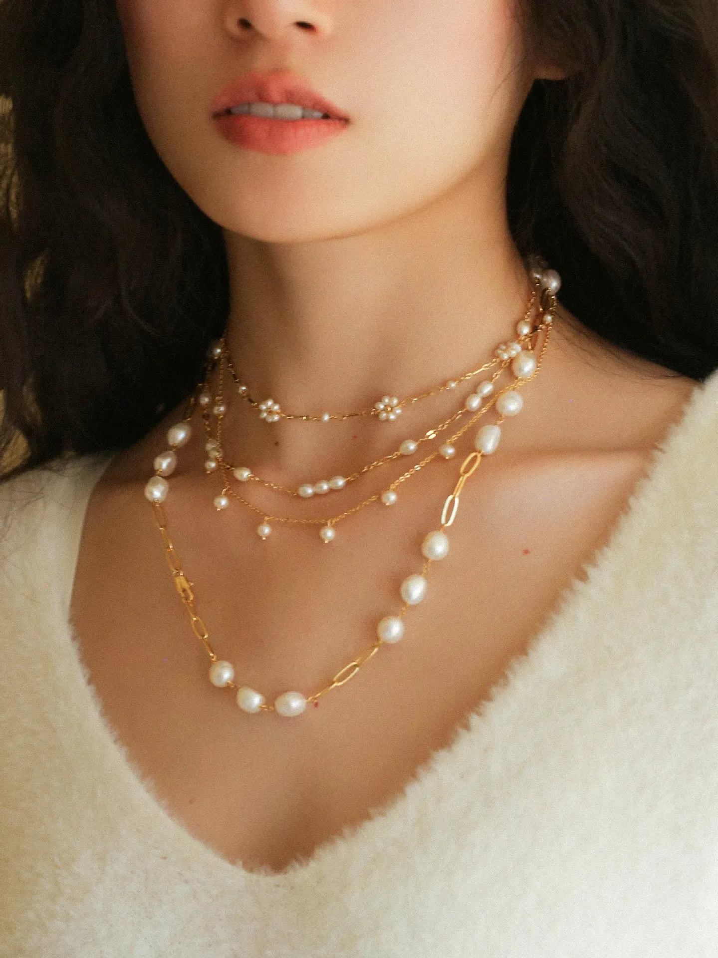 Multi-style Chain and Pearl Stacking Necklace