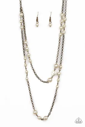 Paparazzi Necklace ~ Pearl Promenade - Brass