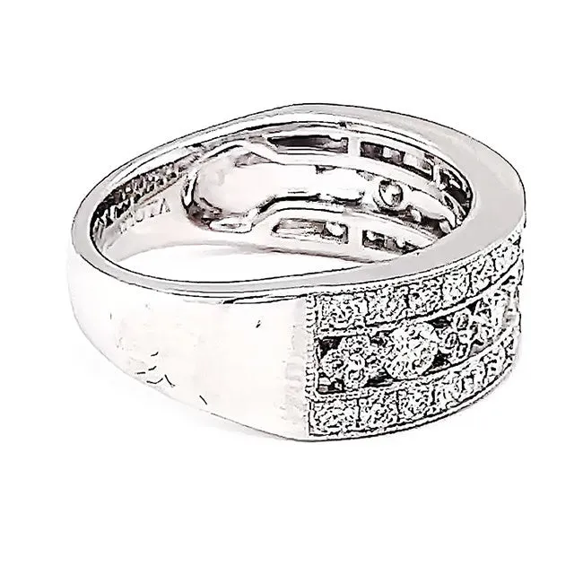 Platinum delicate band set with channel style diamonds