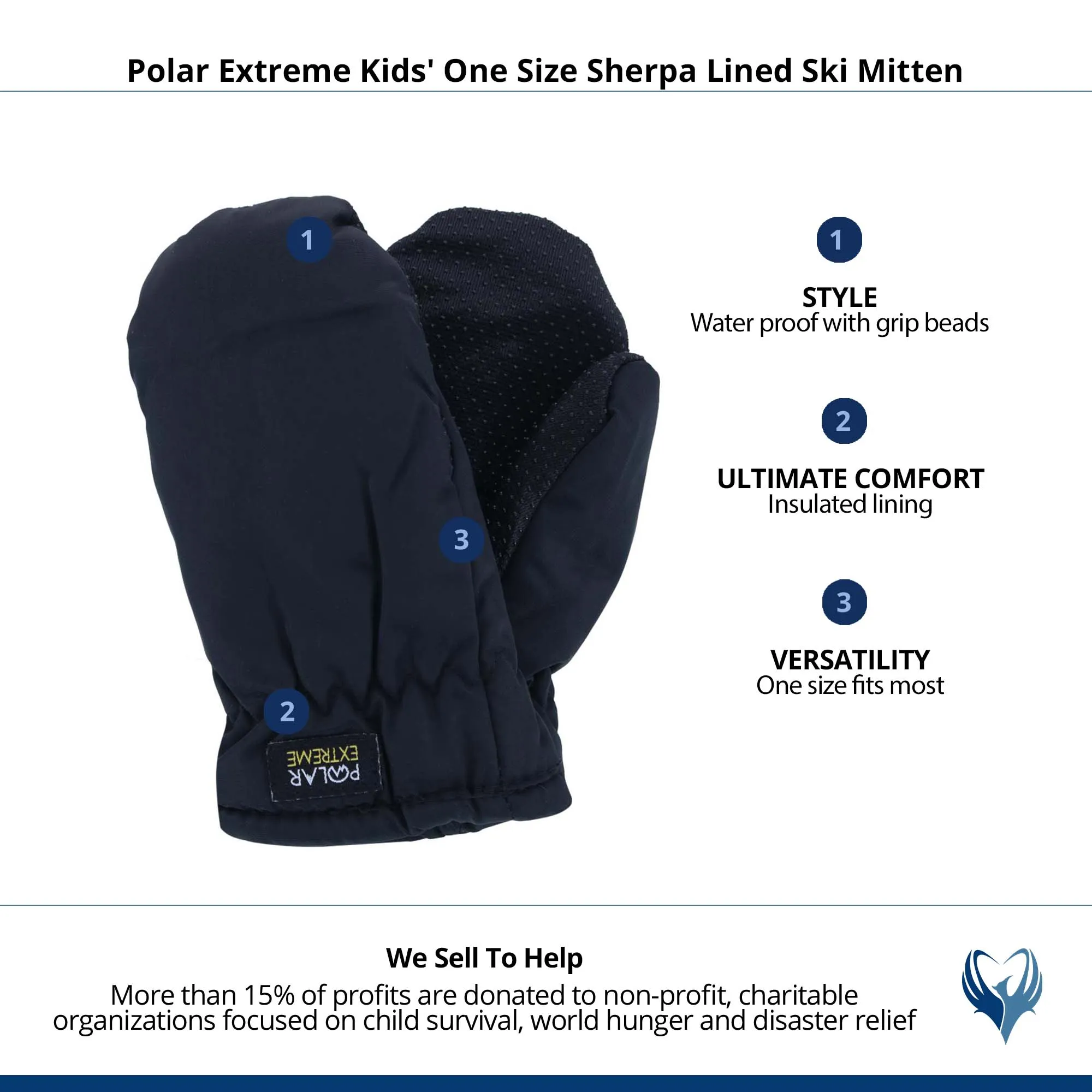 Polar Extreme Kids' One Size Sherpa Lined Ski Mitten