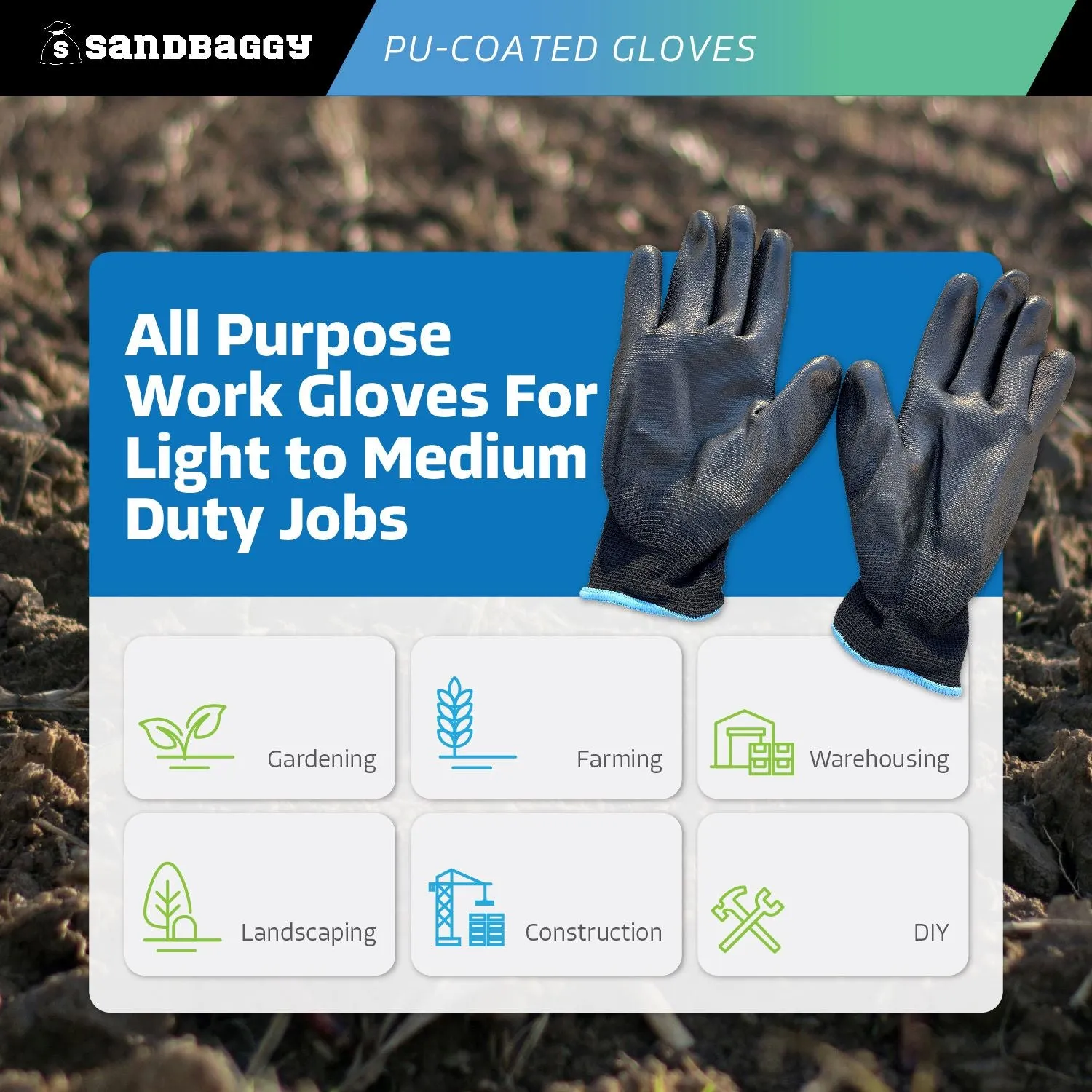 Polyurethane (PU) Coated Gloves - All Purpose Work Gloves (Medium, Unisex)