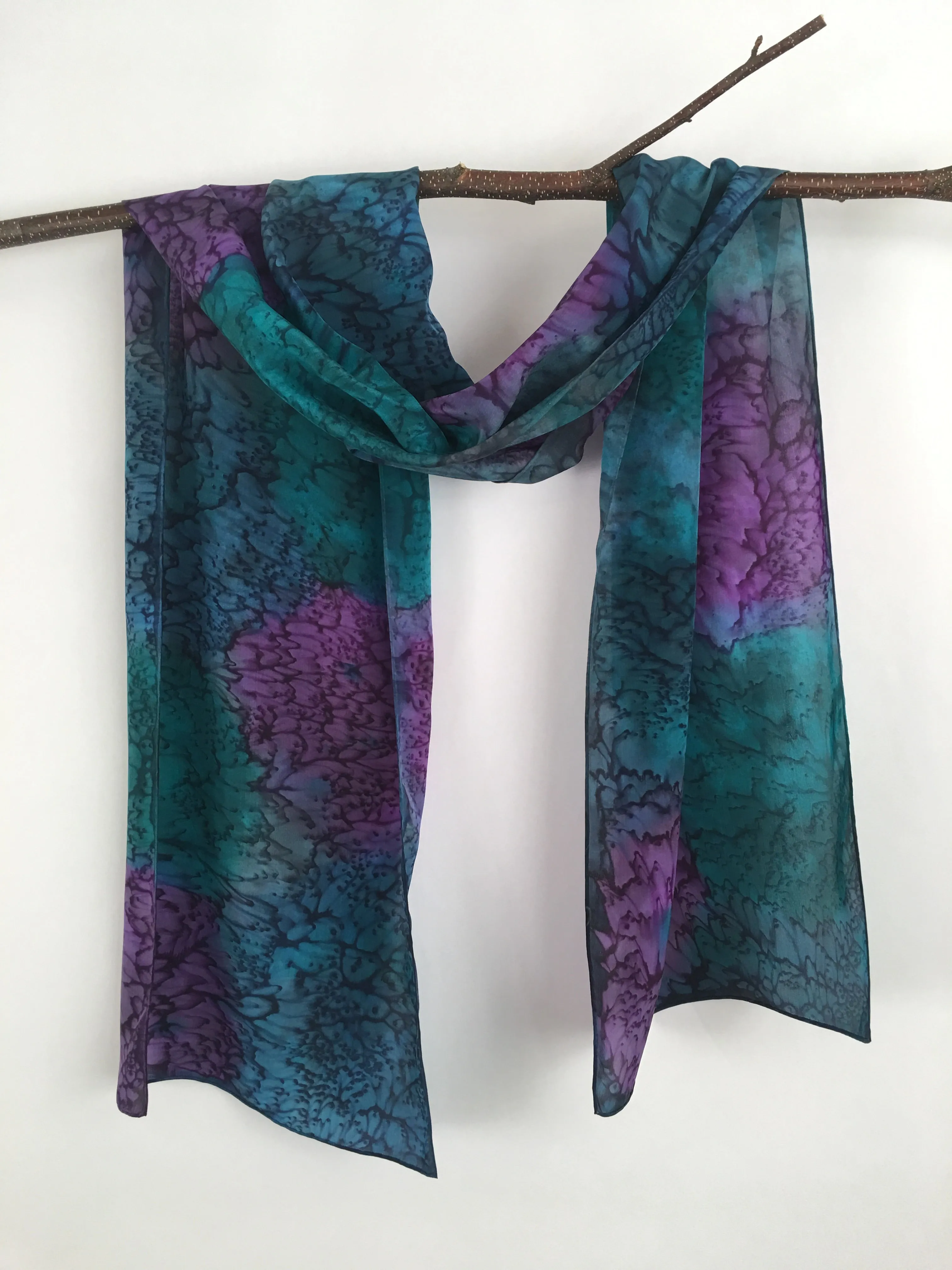 "Peacock Mermaid" - Hand-dyed Silk Scarf - $125