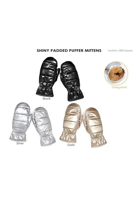 Silver Shiny Padded Puffer Mittens