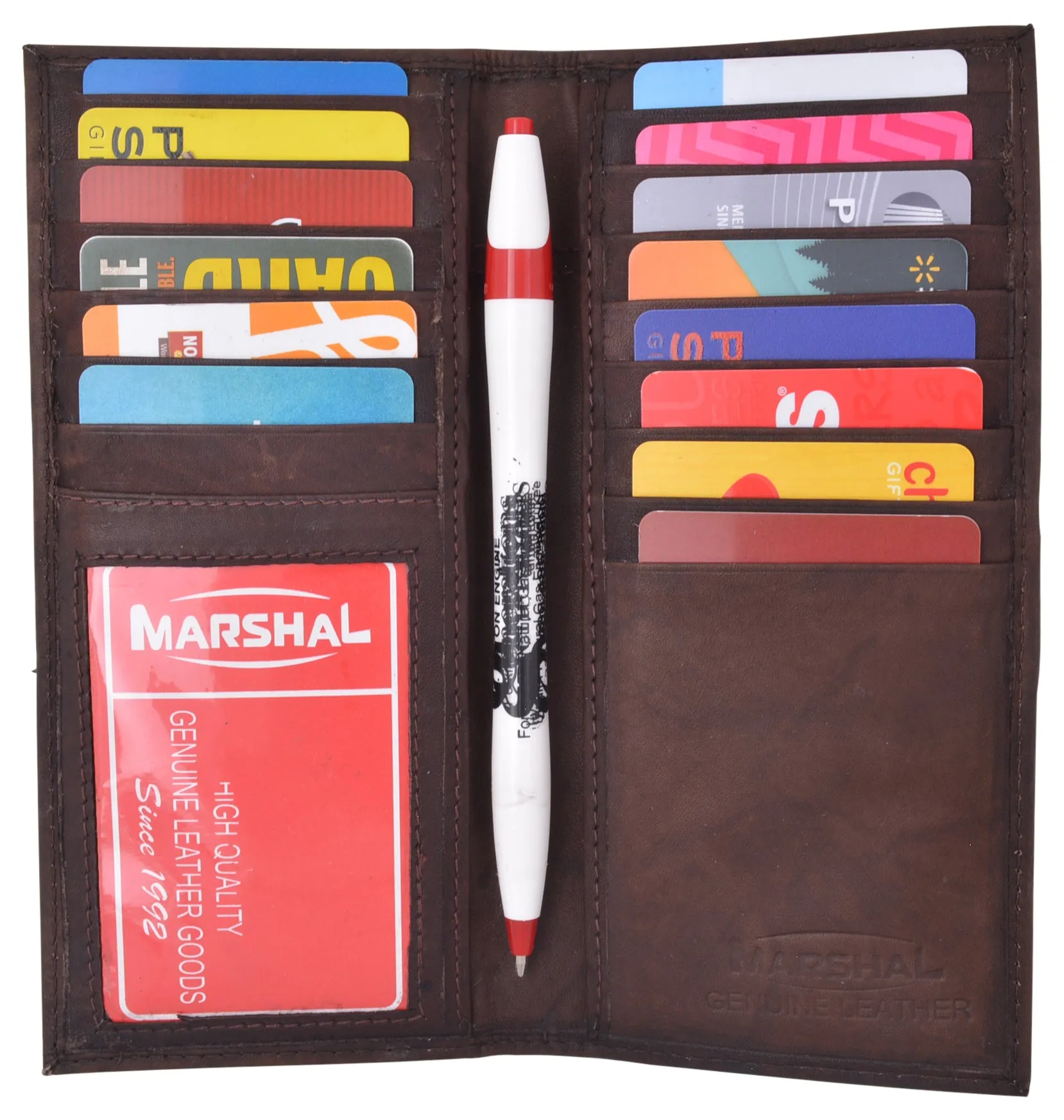 Slim Leather ID/Credit Card Holder Long Wallet with Pen holder