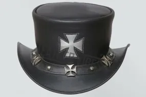 Steampunk Chopper Cross Leather Black Motorcycle Top Hat Biker