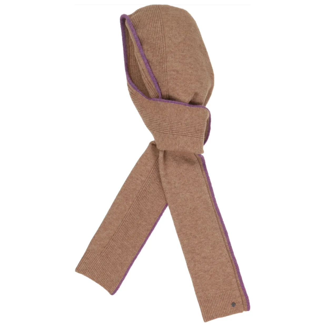 Striped Hoody Scarf - Camel & Purple