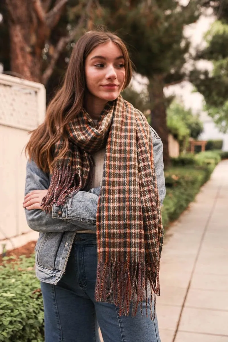 Tartan Woven Tassel Scarf