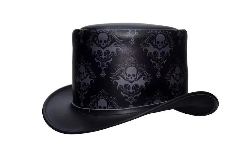 Top Hat Leather Black Top Hat Steampunk Hat Gothic hat Victorian Hat Biker Hat Halloween Hat Halloween Costumes Halloween gifts