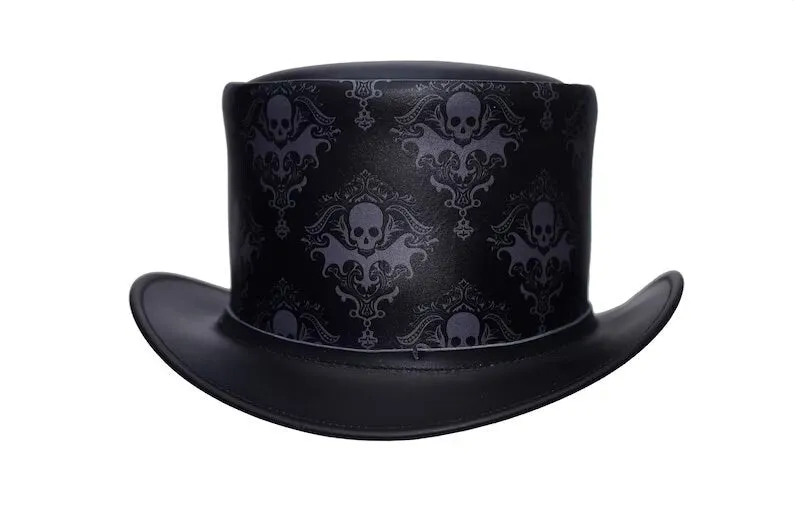 Top Hat Leather Black Top Hat Steampunk Hat Gothic hat Victorian Hat Biker Hat Halloween Hat Halloween Costumes Halloween gifts