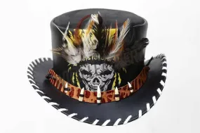 Top Hat Red Indian Chief Feather Braided Brim Teeth Band Leather Top Hat Native Western Hat Gothic Hat Steampunk Hat Halloween Gifts