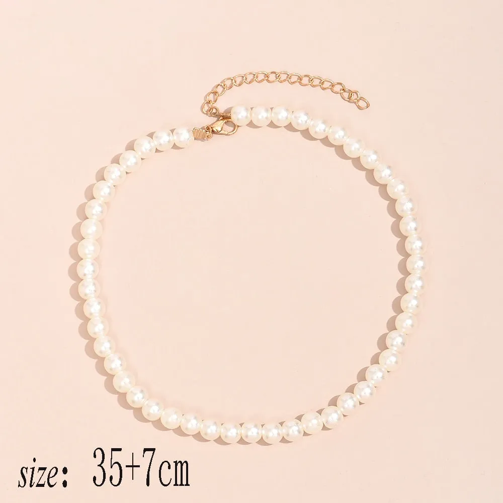 Trend Jewelry Wedding Big Pearl Necklace For Women Fashion White Imitation Pearl Choker