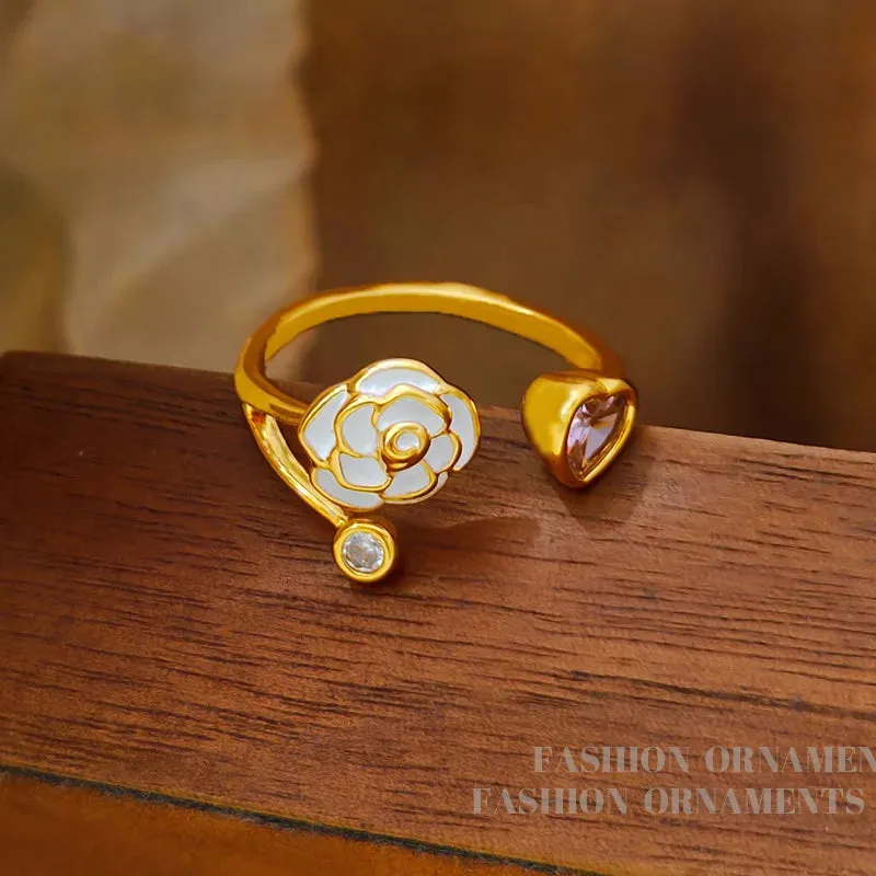 VAIGE Elegant Floral Open Ring - Delicate Gold & Silver Design