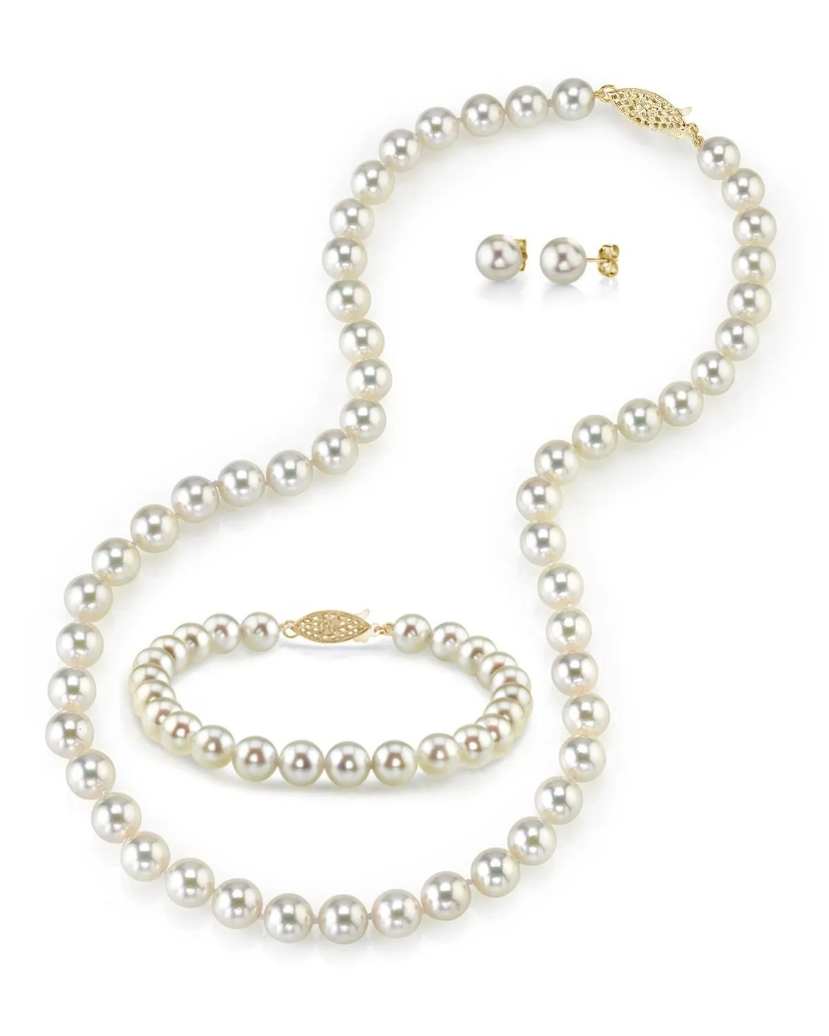 White Japanese Akoya Pearl 3-Piece Jewelry Set, 8.5-9.0mm