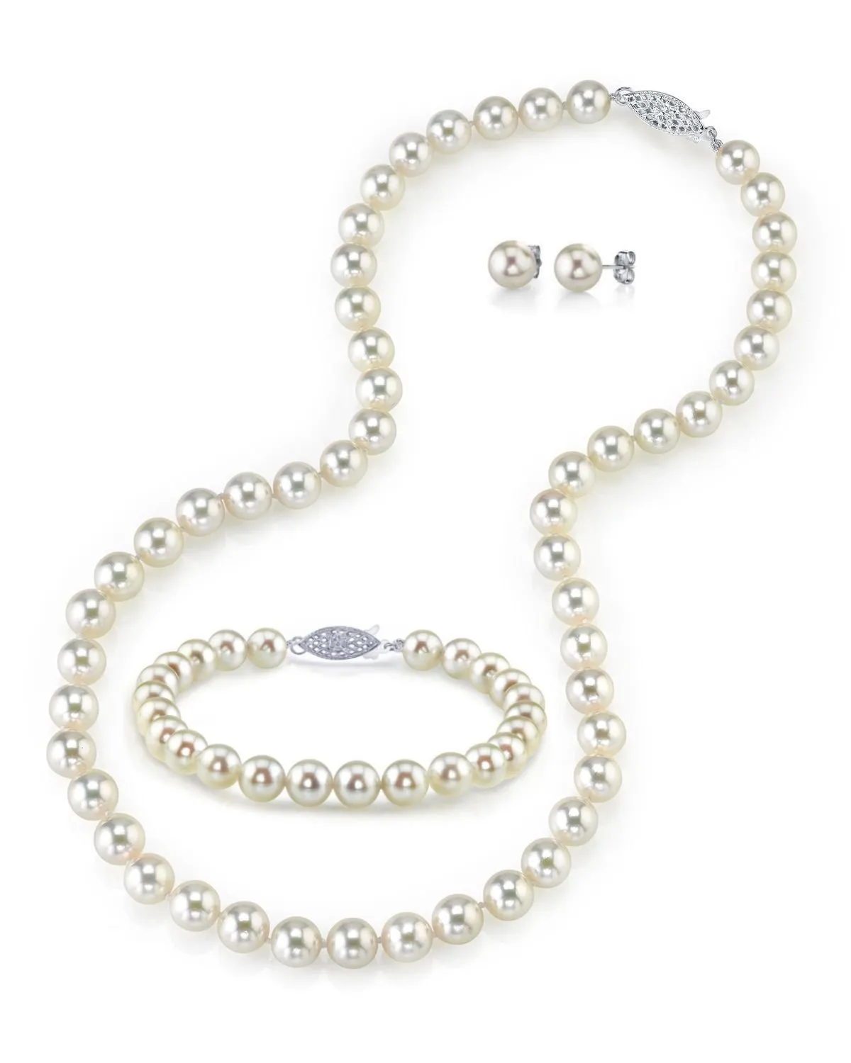 White Japanese Akoya Pearl 3-Piece Jewelry Set, 8.5-9.0mm