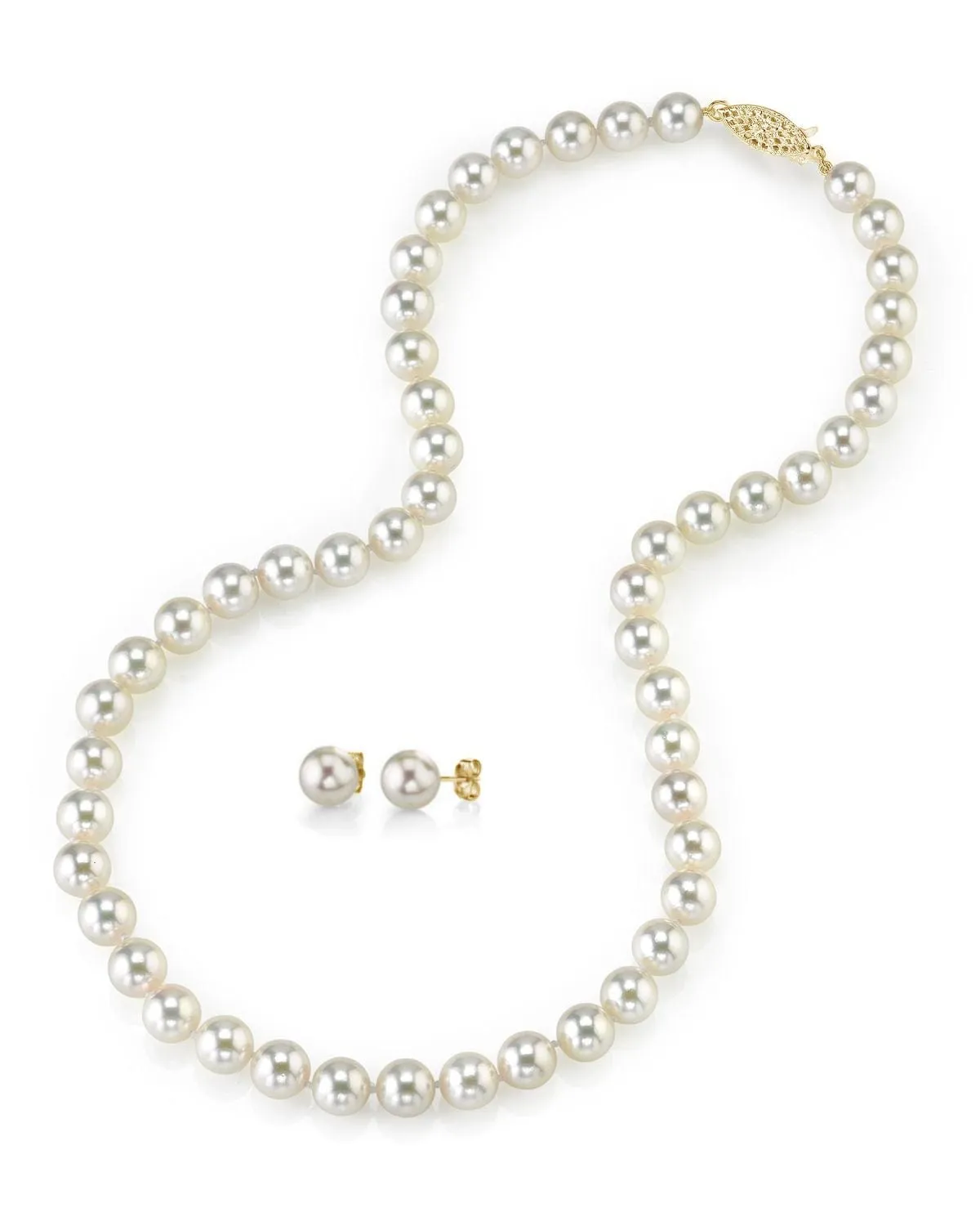 White Japanese Akoya Pearl Necklace & Earring 2-Piece Set, 7.5-8.0mm