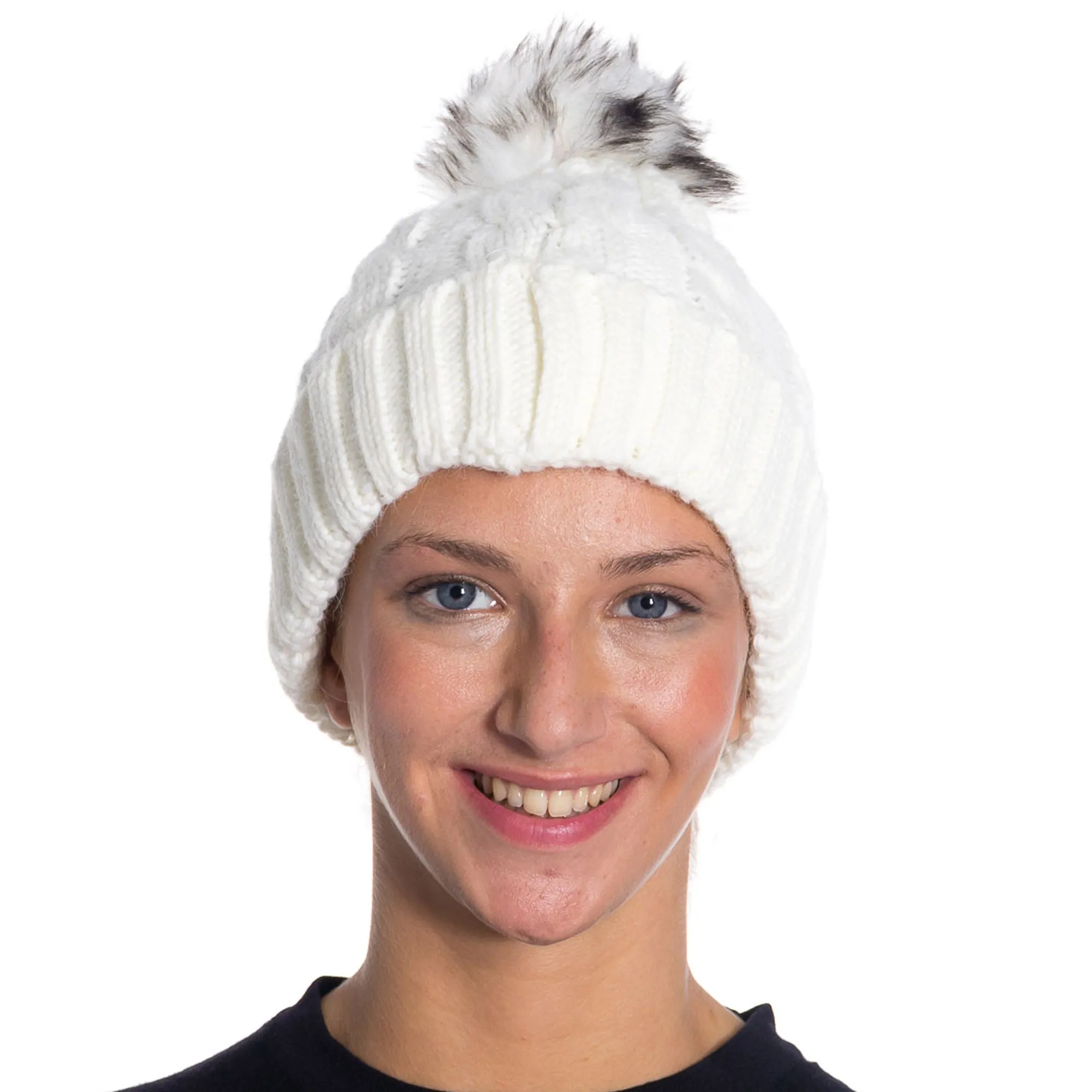 Winter Knitted Slouch Beanie Hat with Pom Pom for Women