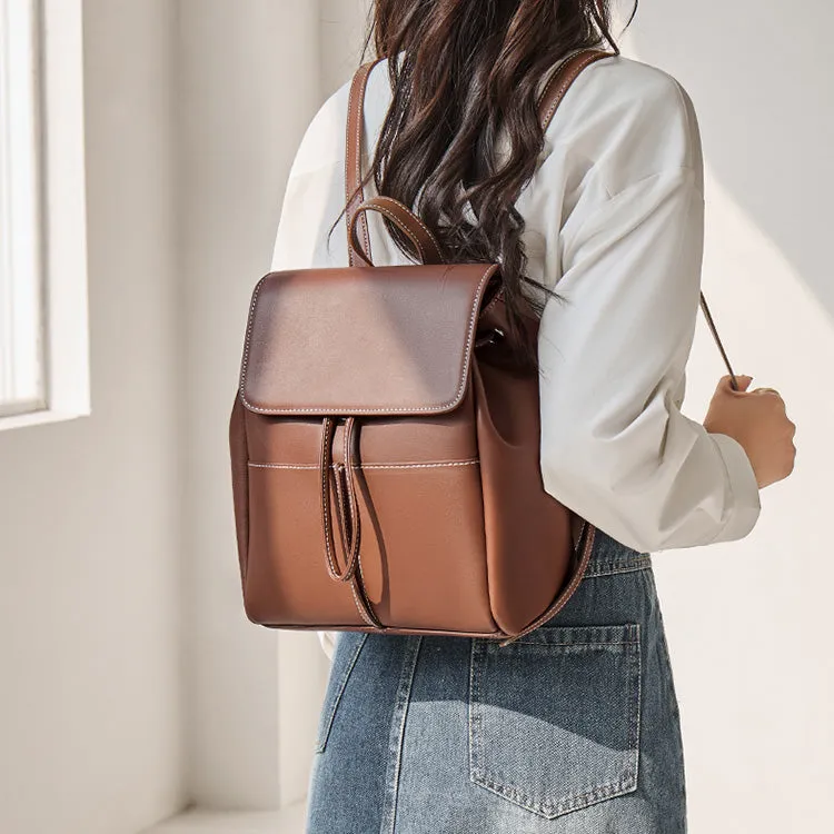 Women Brown Leather Rucksack Bag Small Leather Backpack Purse