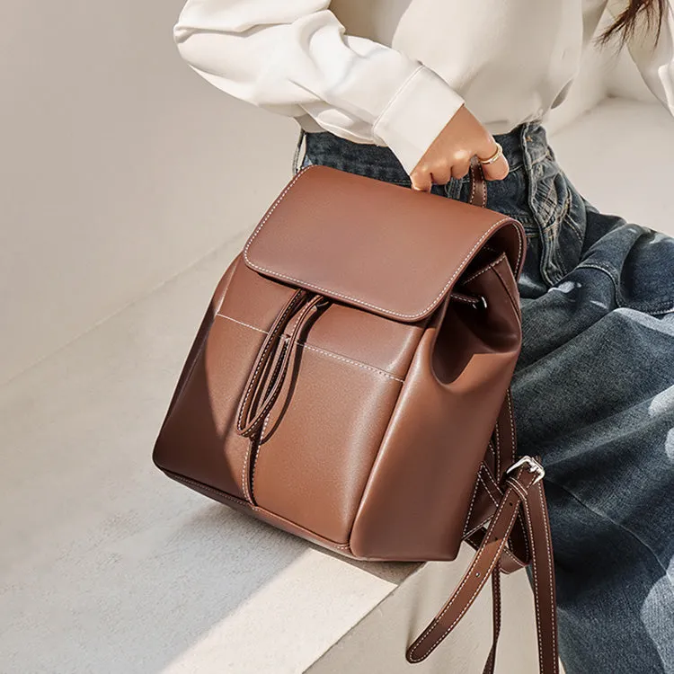 Women Brown Leather Rucksack Bag Small Leather Backpack Purse