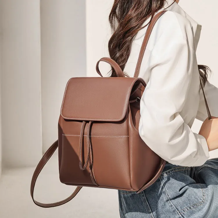 Women Brown Leather Rucksack Bag Small Leather Backpack Purse