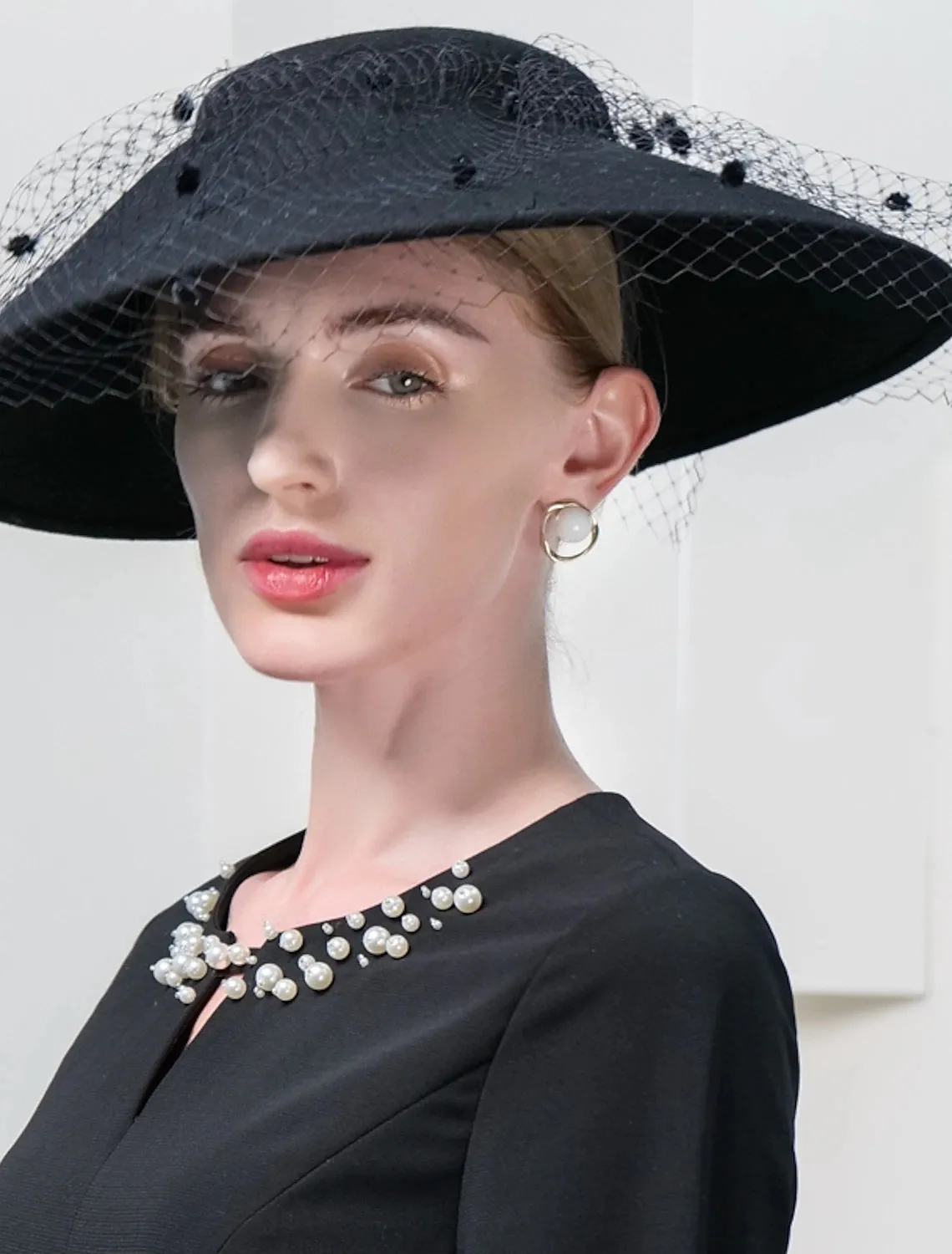 Wool Hats Fashion Elegant Tulle Party Headpiece