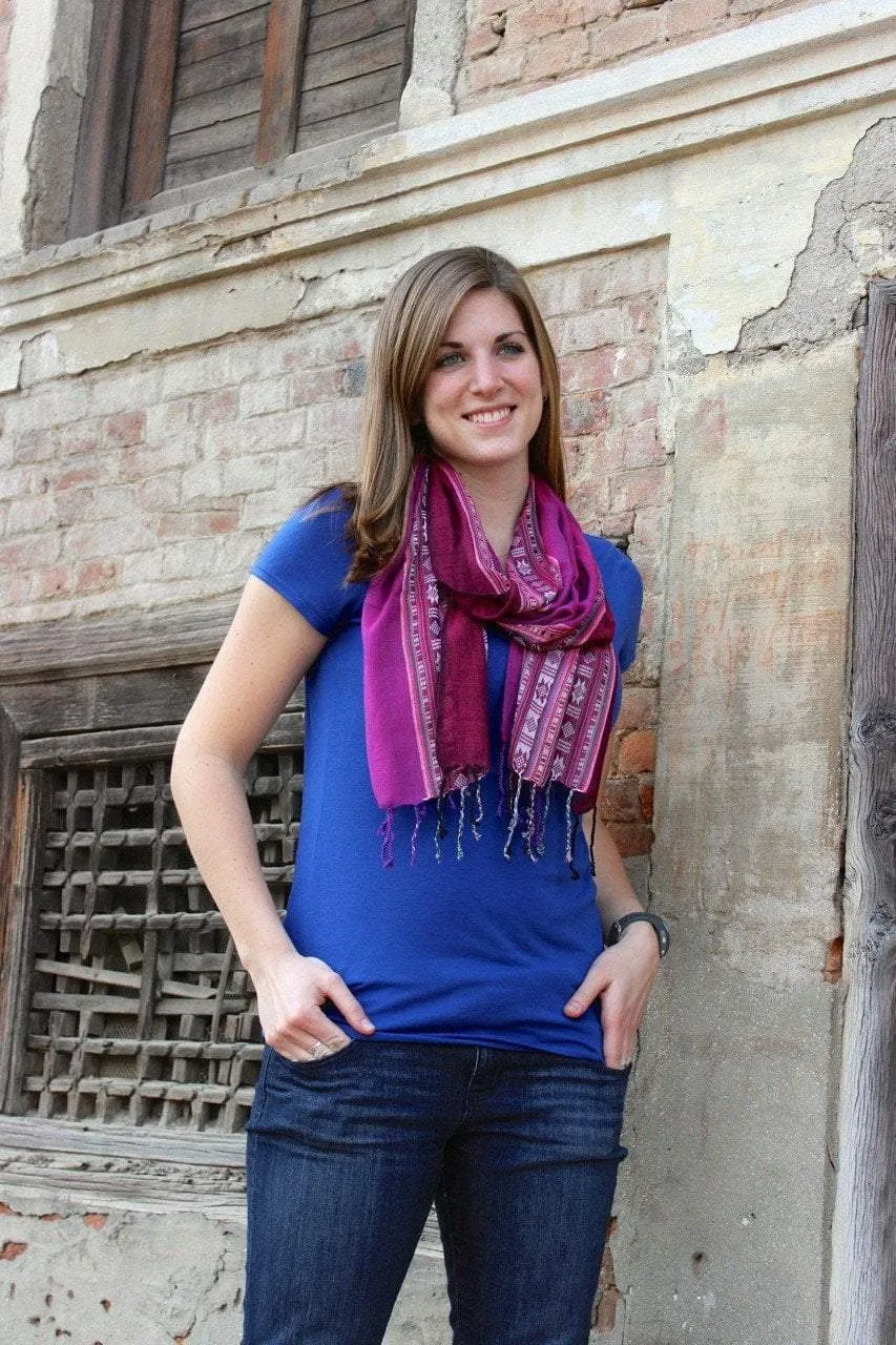 Woven Fuchsia Striped Scarf